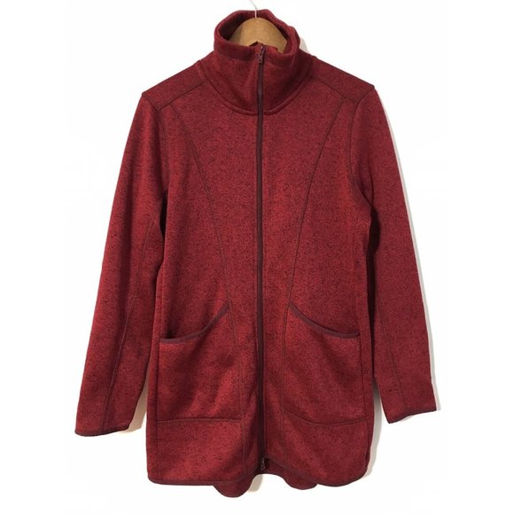 Eddie Bauer Women's Large Long Red Sweater with Pockets Zipper - Picture 1 of 4